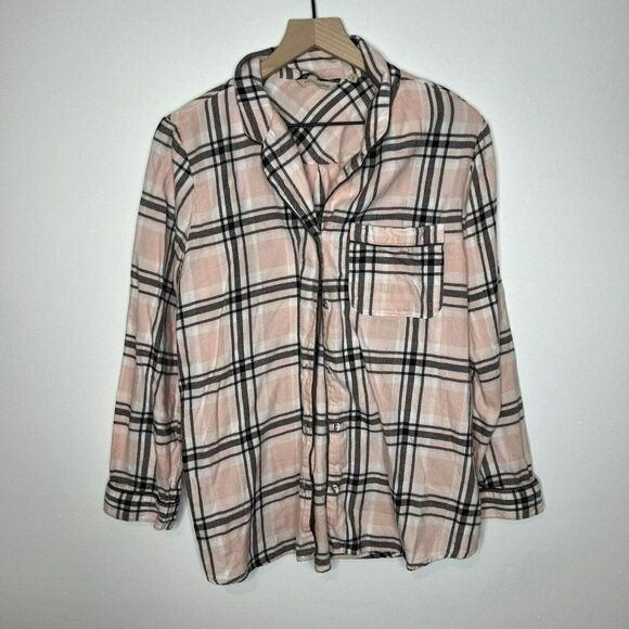 Soft Surroundings PJ Pink Plaid Button Down Sleep Shirt Size Large - Picture 1 of 5